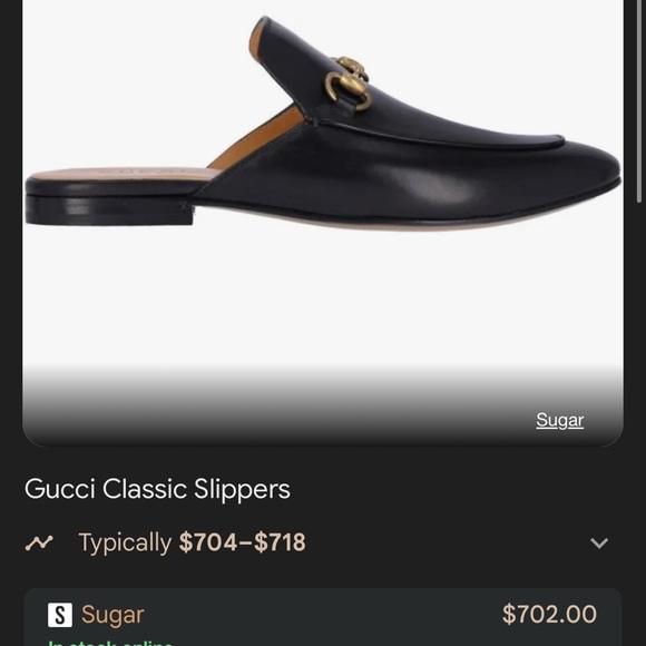 Gucci, black leather slippers with gold chain, size 10 - Picture 4 of 4